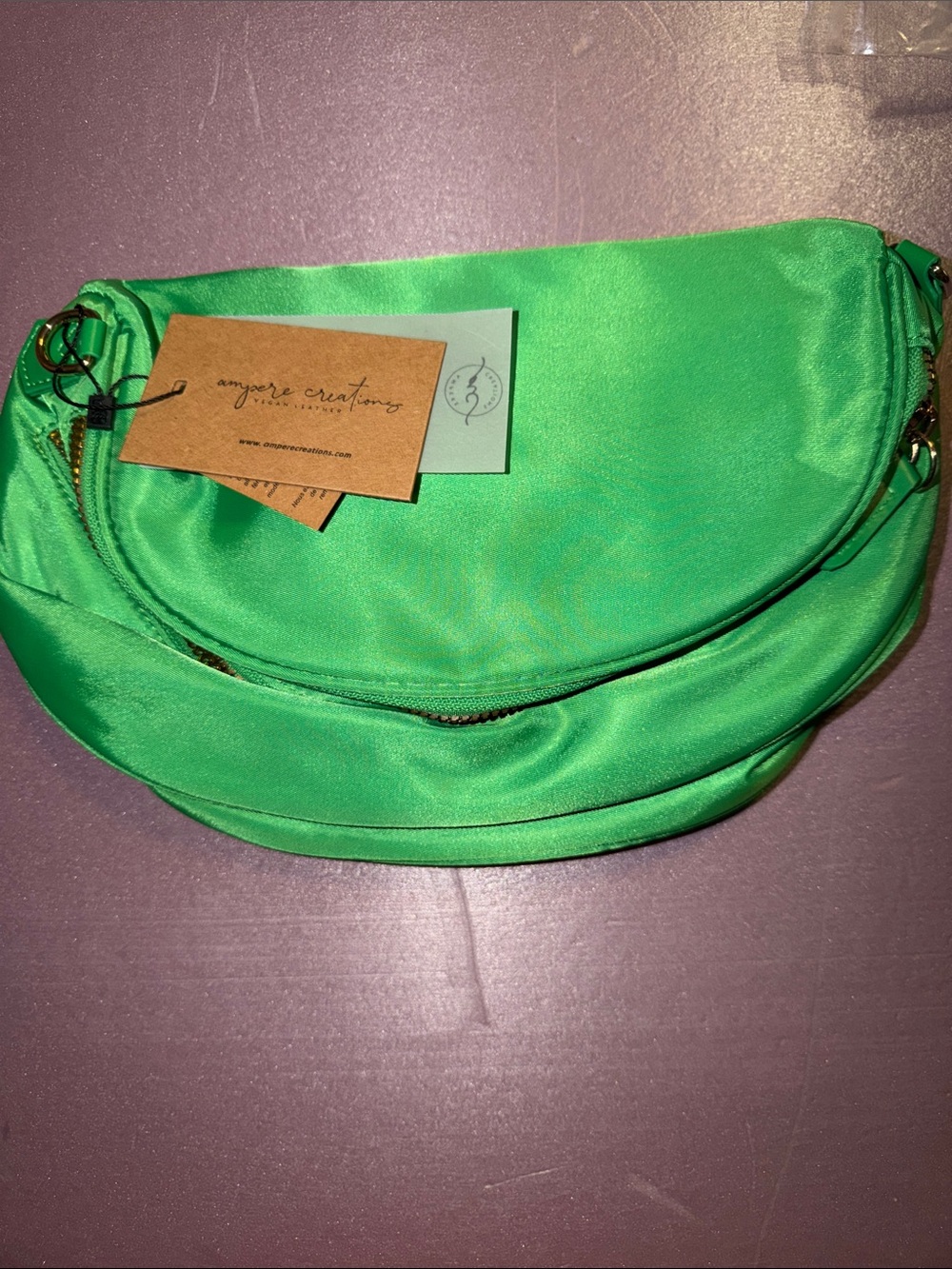 NWT Ampere Creations Kelly Green Nylon Crescent Belt Bag Sling Purse